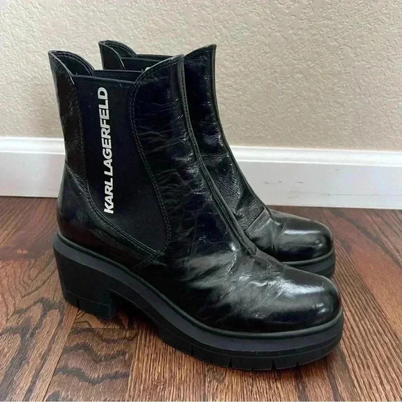 Karl Lagerfeld Women’s Bernadette Bootie Boots Patten Leather Chunky Heel Sz 8 M - Picture 16 of 16